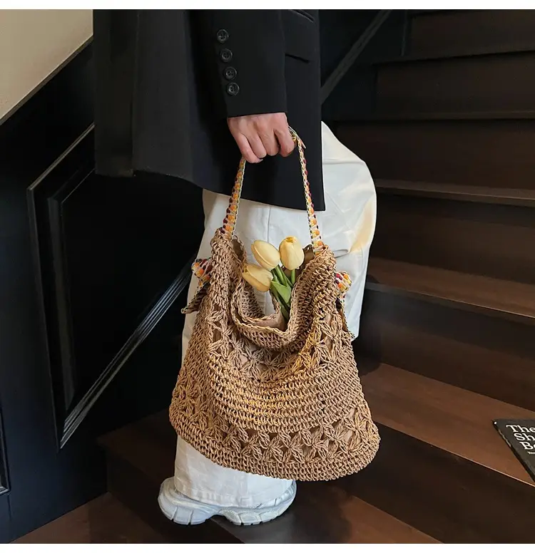 Vintage Beach Woven Straw Bag Large Capacity Shoulder Bag — feature 20