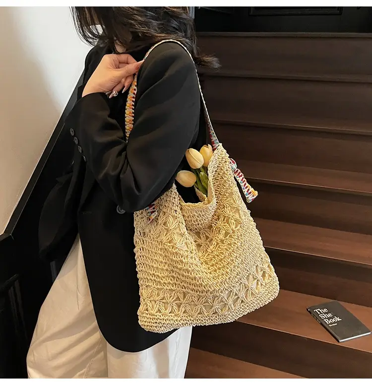 Vintage Beach Woven Straw Bag Large Capacity Shoulder Bag — feature 29