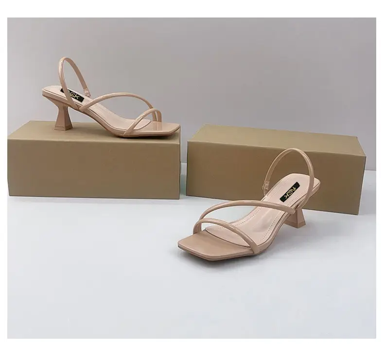 High-Heeled Solid Color Square-Toe Sandals for Women, Cross-Strap Back Strap, Thin High Heels, Large Size Sandals for Women, European and American Style — feature 5