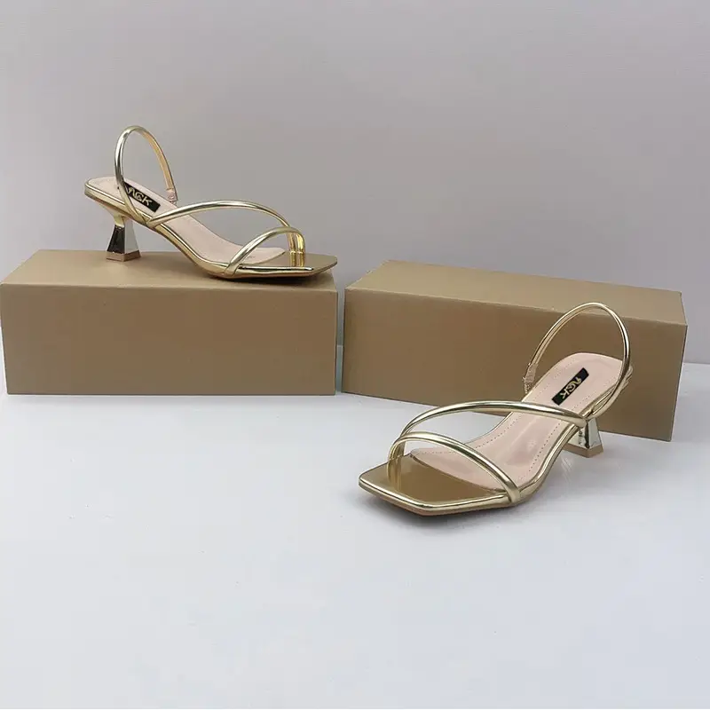 High-Heeled Solid Color Square-Toe Sandals for Women, Cross-Strap Back Strap, Thin High Heels, Large Size Sandals for Women, European and American Style - Image 2