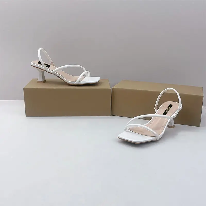 High-Heeled Solid Color Square-Toe Sandals for Women, Cross-Strap Back Strap, Thin High Heels, Large Size Sandals for Women, European and American Style - Image 4