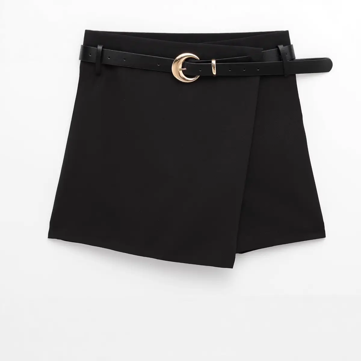 Black Belted Double-Breasted Culotte Shorts for Women - Image 3