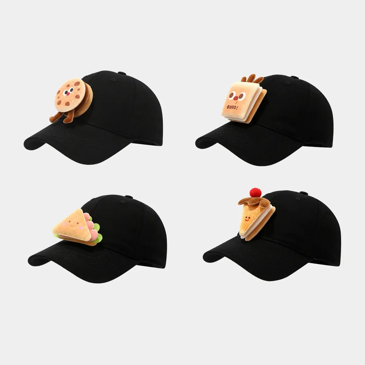 Cute Cartoon Burger Cap for Boys Girls Black Baseball - Image 6
