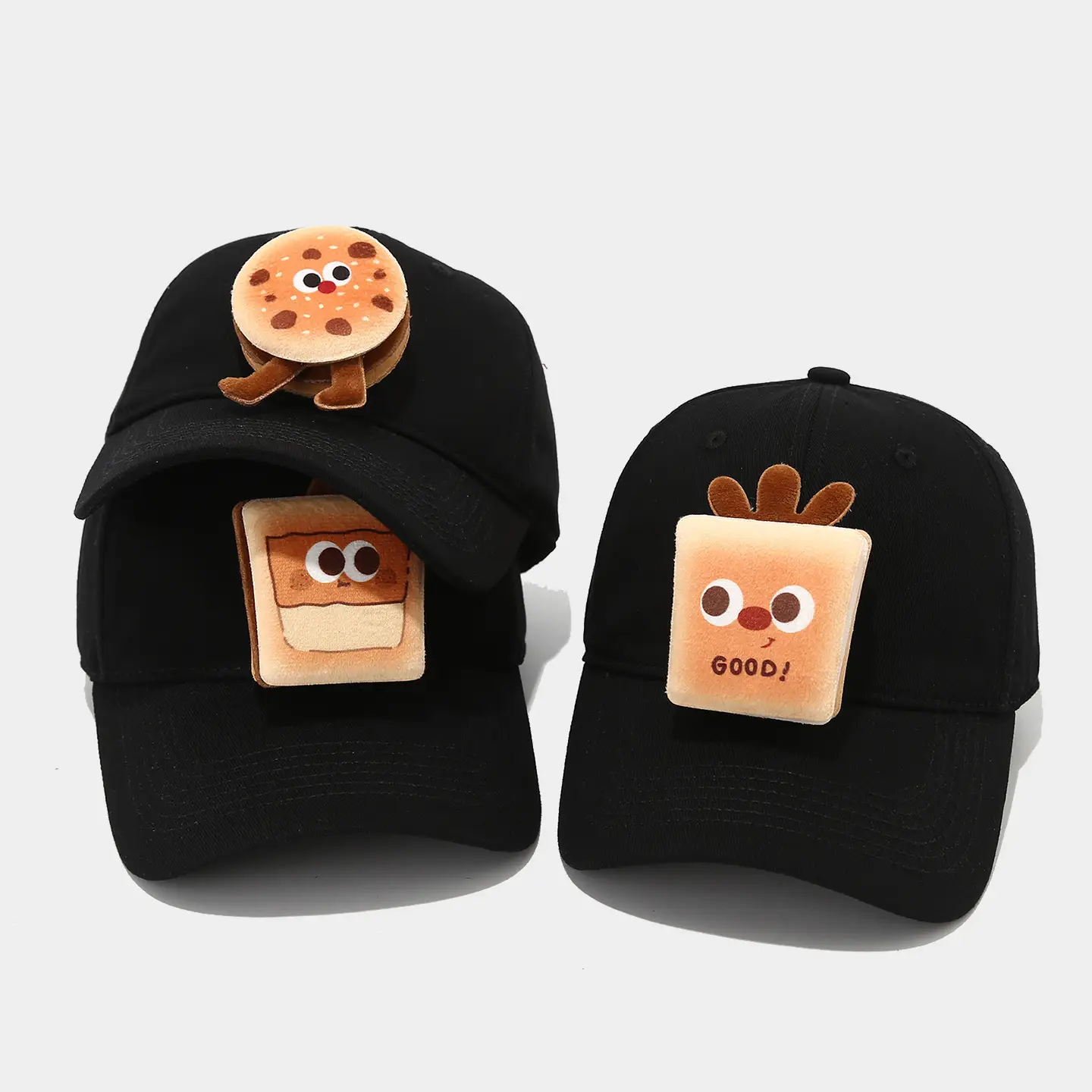 Cute Cartoon Burger Cap for Boys Girls Black Baseball - Image 7