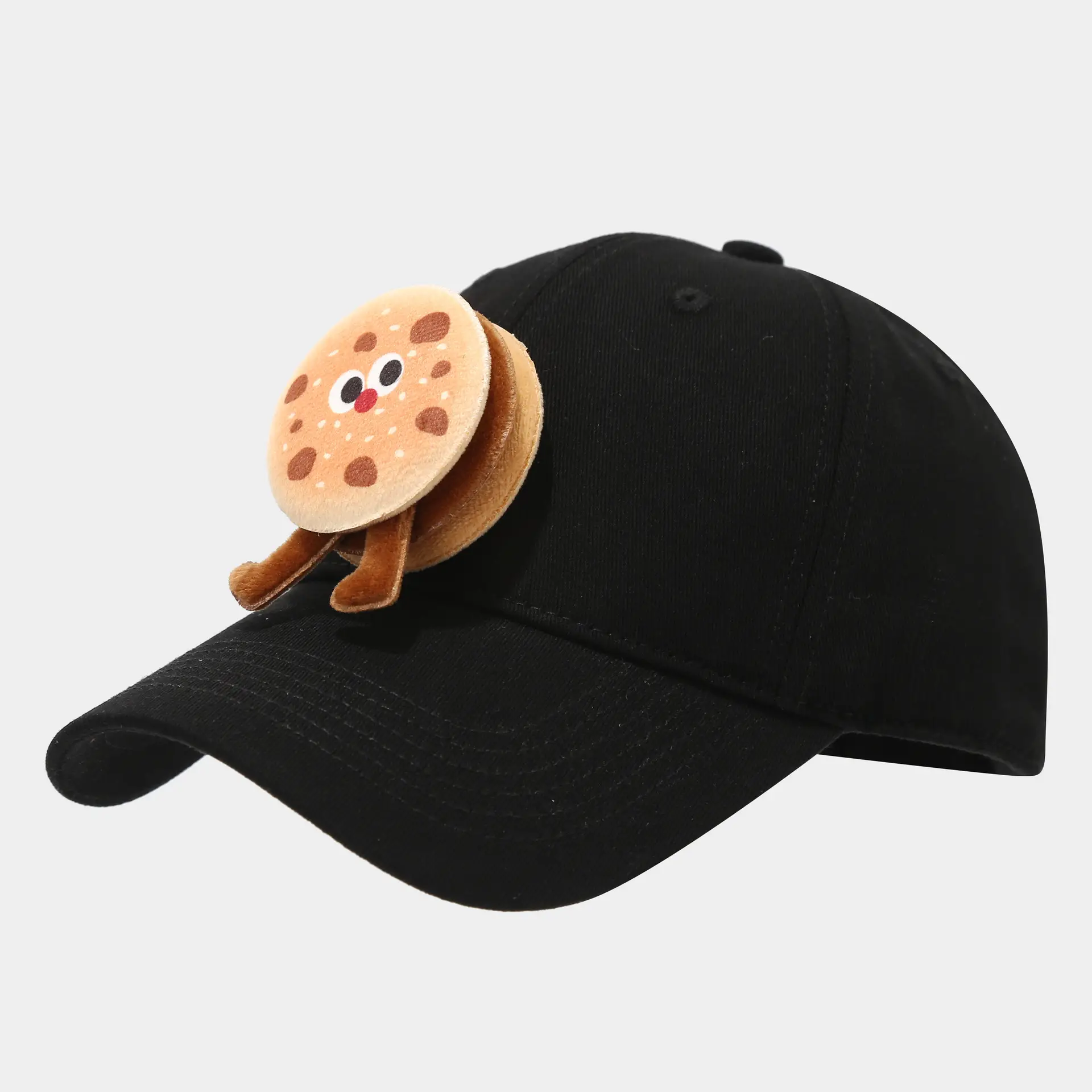 Cute Cartoon Burger Cap for Boys Girls Black Baseball - Image 1