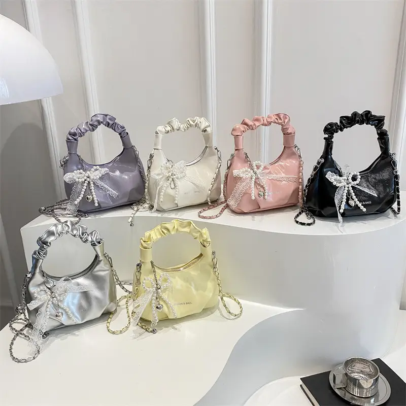 Elegant Pleated Shoulder Bag with Lace Detail - Image 14
