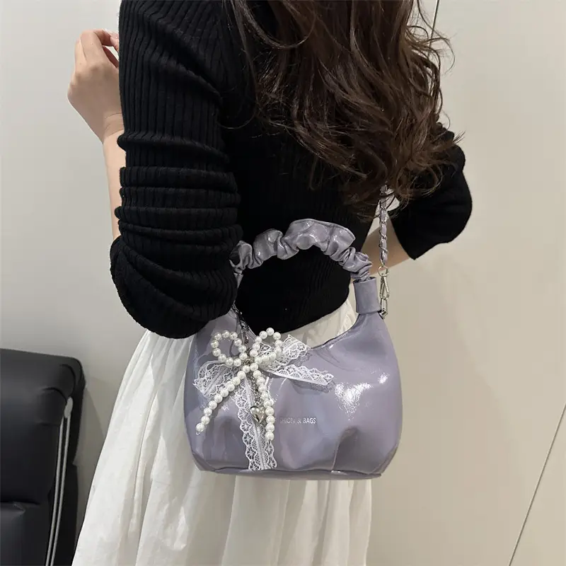 Elegant Pleated Shoulder Bag with Lace Detail - Image 15