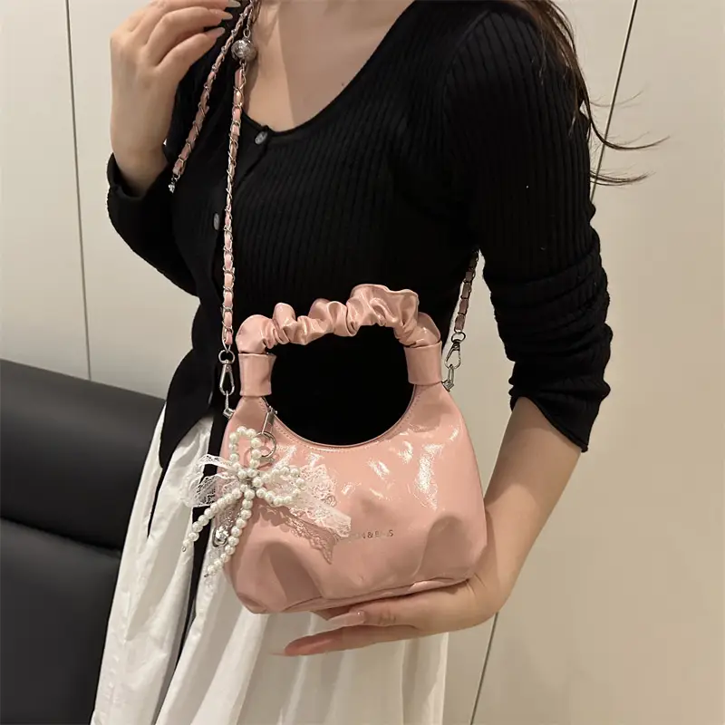 Elegant Pleated Shoulder Bag with Lace Detail - Image 16