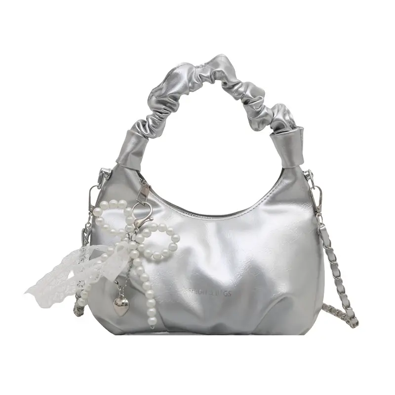 Elegant Pleated Shoulder Bag with Lace Detail - Image 17