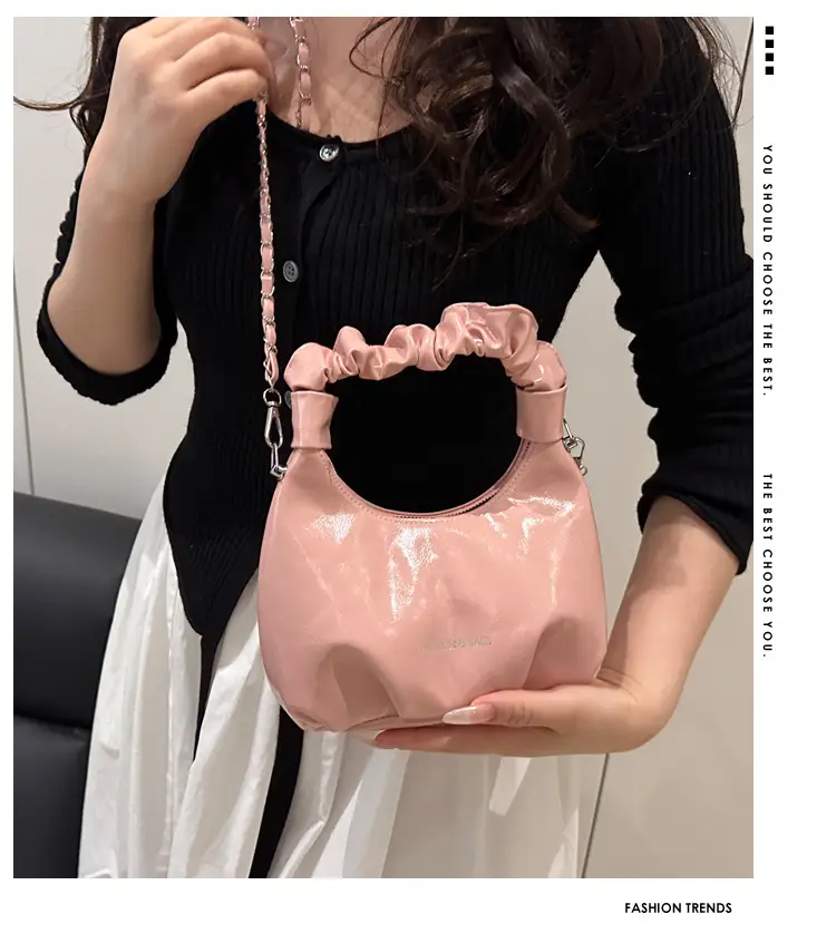 Elegant Pleated Shoulder Bag with Lace Detail — feature 1