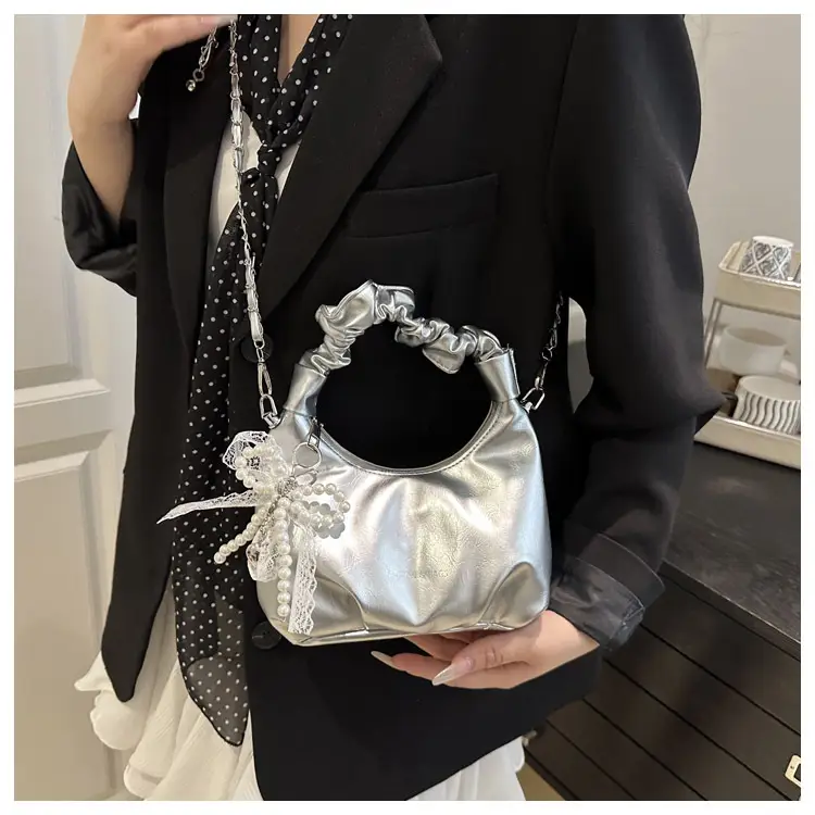 Elegant Pleated Shoulder Bag with Lace Detail — feature 10