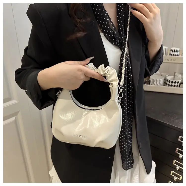 Elegant Pleated Shoulder Bag with Lace Detail — feature 11