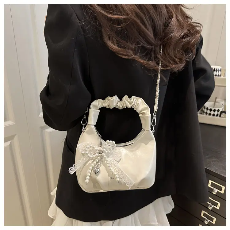 Elegant Pleated Shoulder Bag with Lace Detail — feature 12