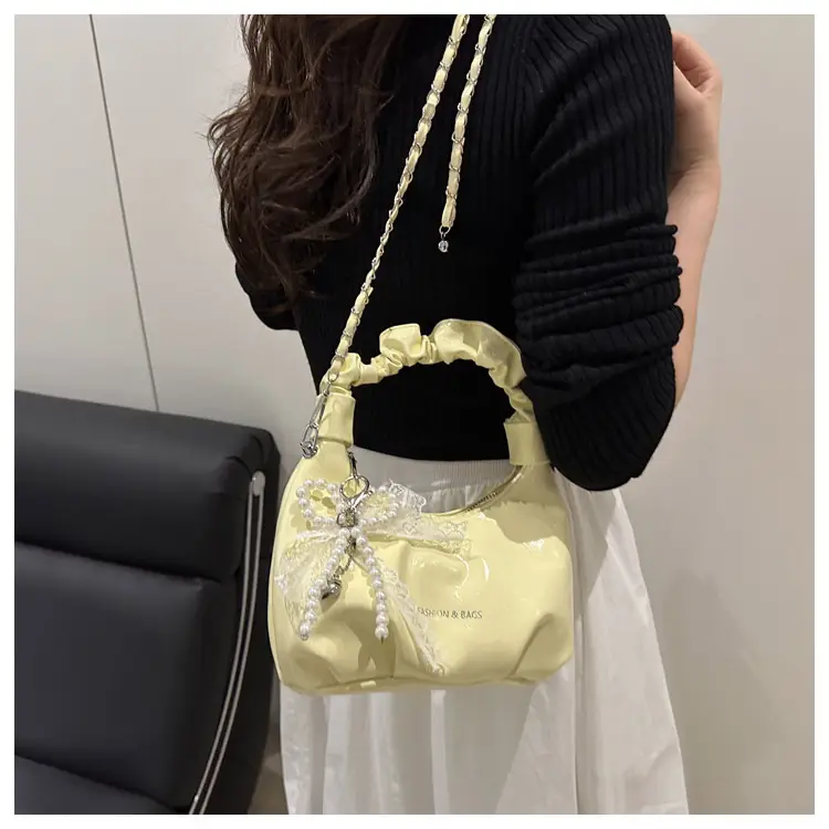 Elegant Pleated Shoulder Bag with Lace Detail — feature 13