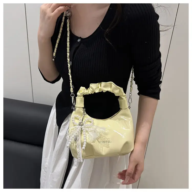 Elegant Pleated Shoulder Bag with Lace Detail — feature 14