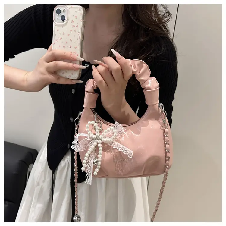 Elegant Pleated Shoulder Bag with Lace Detail — feature 15