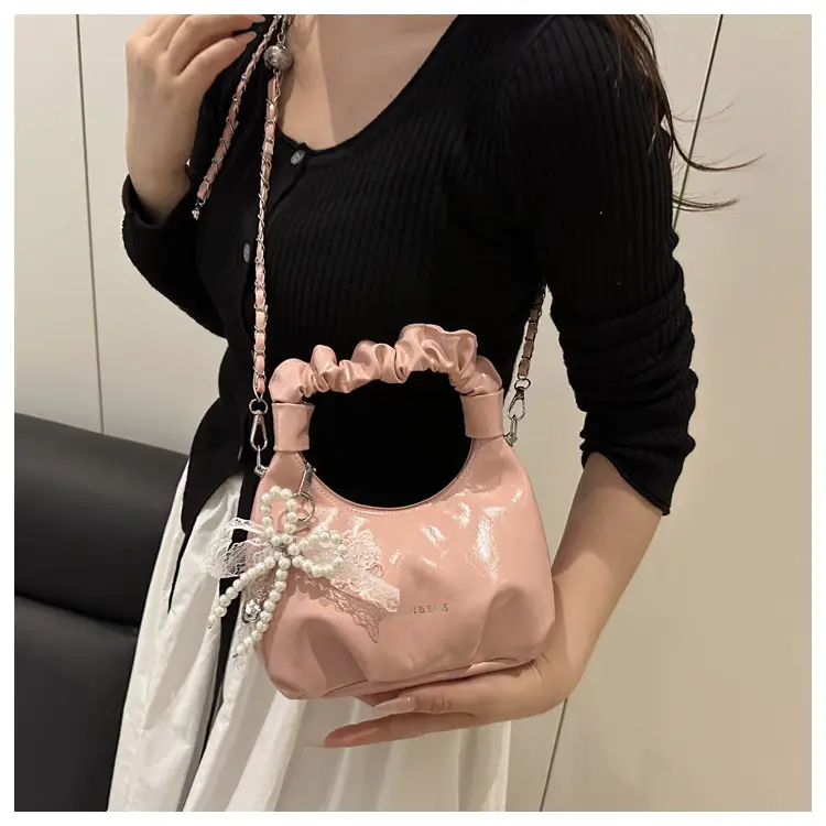 Elegant Pleated Shoulder Bag with Lace Detail — feature 16