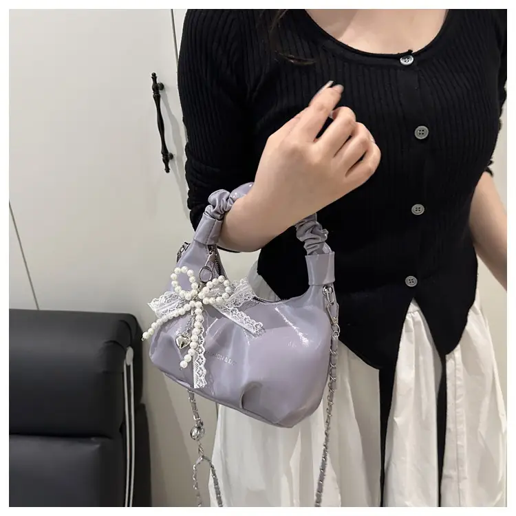 Elegant Pleated Shoulder Bag with Lace Detail — feature 17