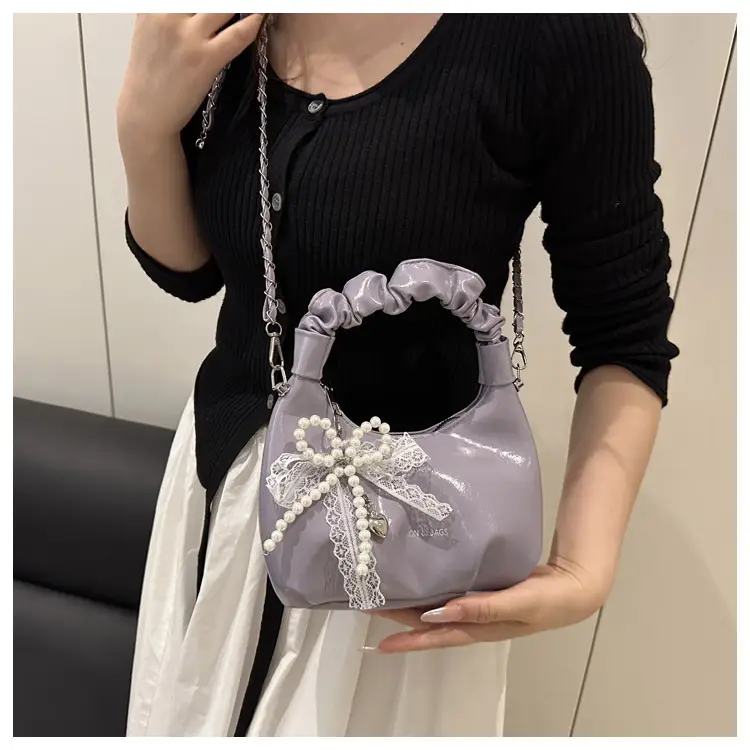 Elegant Pleated Shoulder Bag with Lace Detail — feature 18