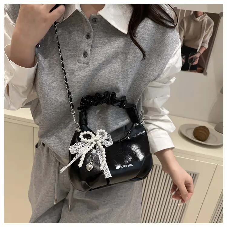 Elegant Pleated Shoulder Bag with Lace Detail — feature 19