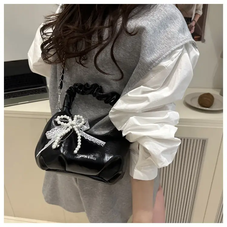Elegant Pleated Shoulder Bag with Lace Detail — feature 20