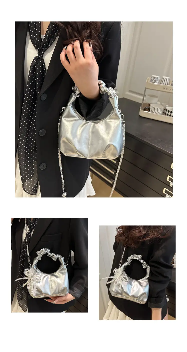 Elegant Pleated Shoulder Bag with Lace Detail — feature 21