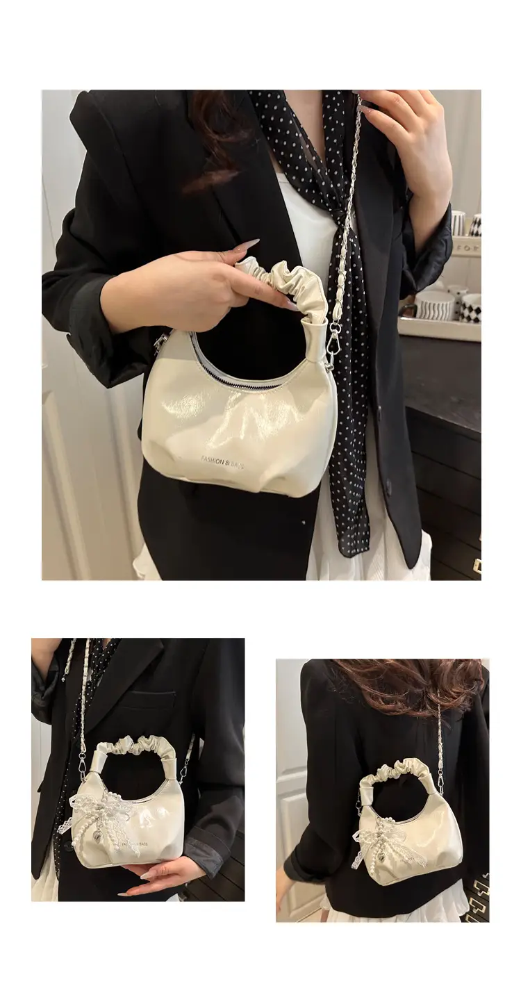 Elegant Pleated Shoulder Bag with Lace Detail — feature 22