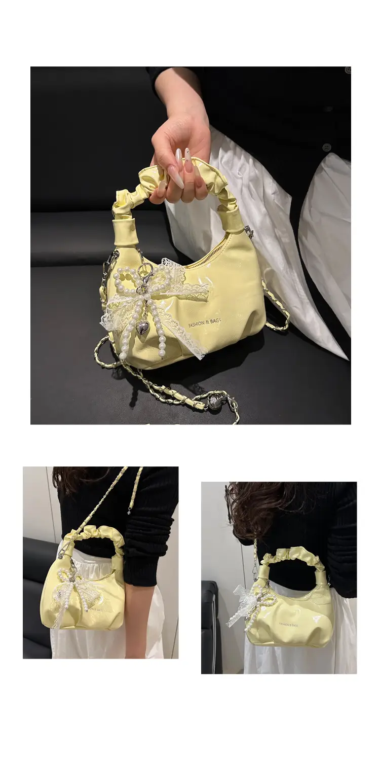 Elegant Pleated Shoulder Bag with Lace Detail — feature 23