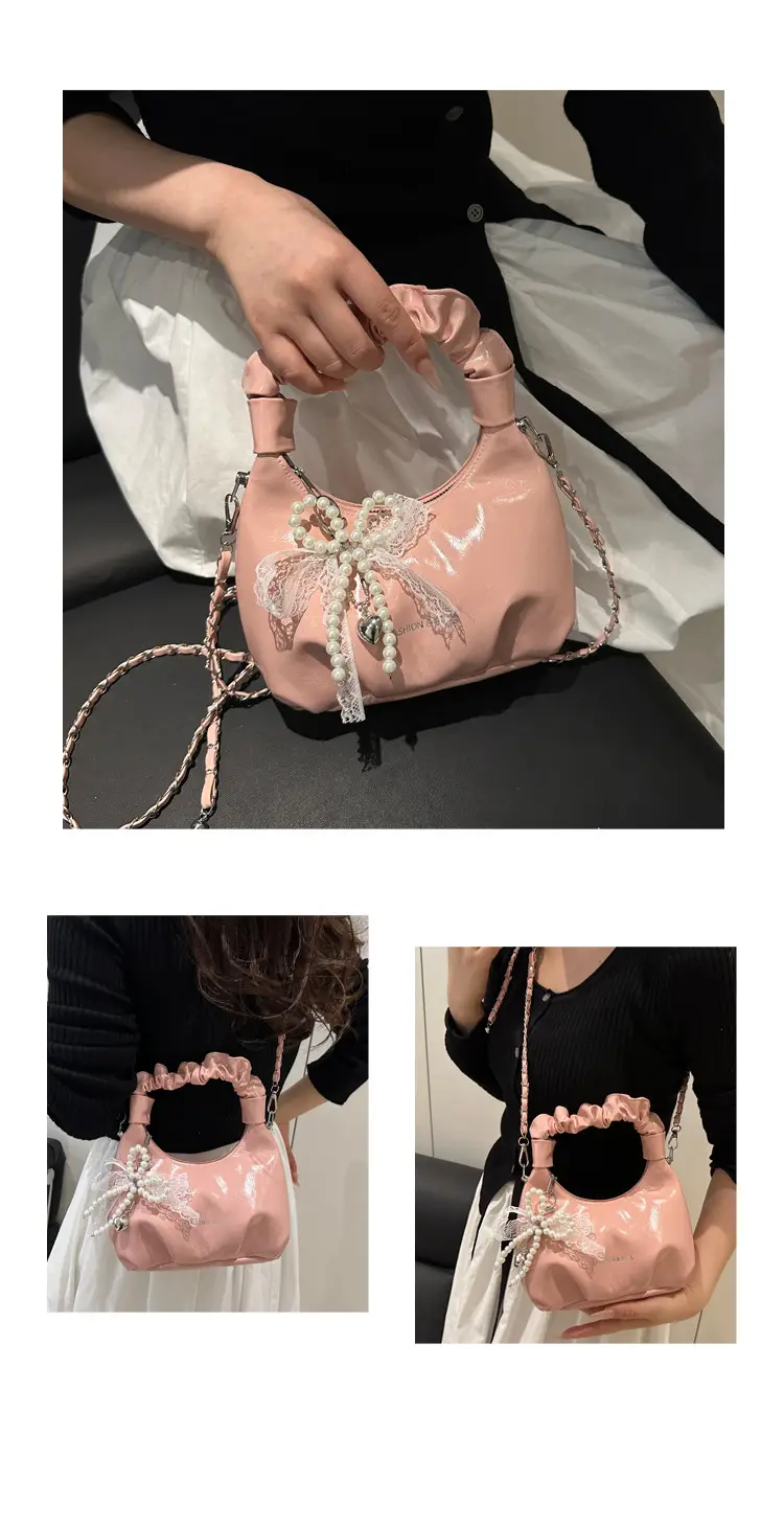 Elegant Pleated Shoulder Bag with Lace Detail — feature 24