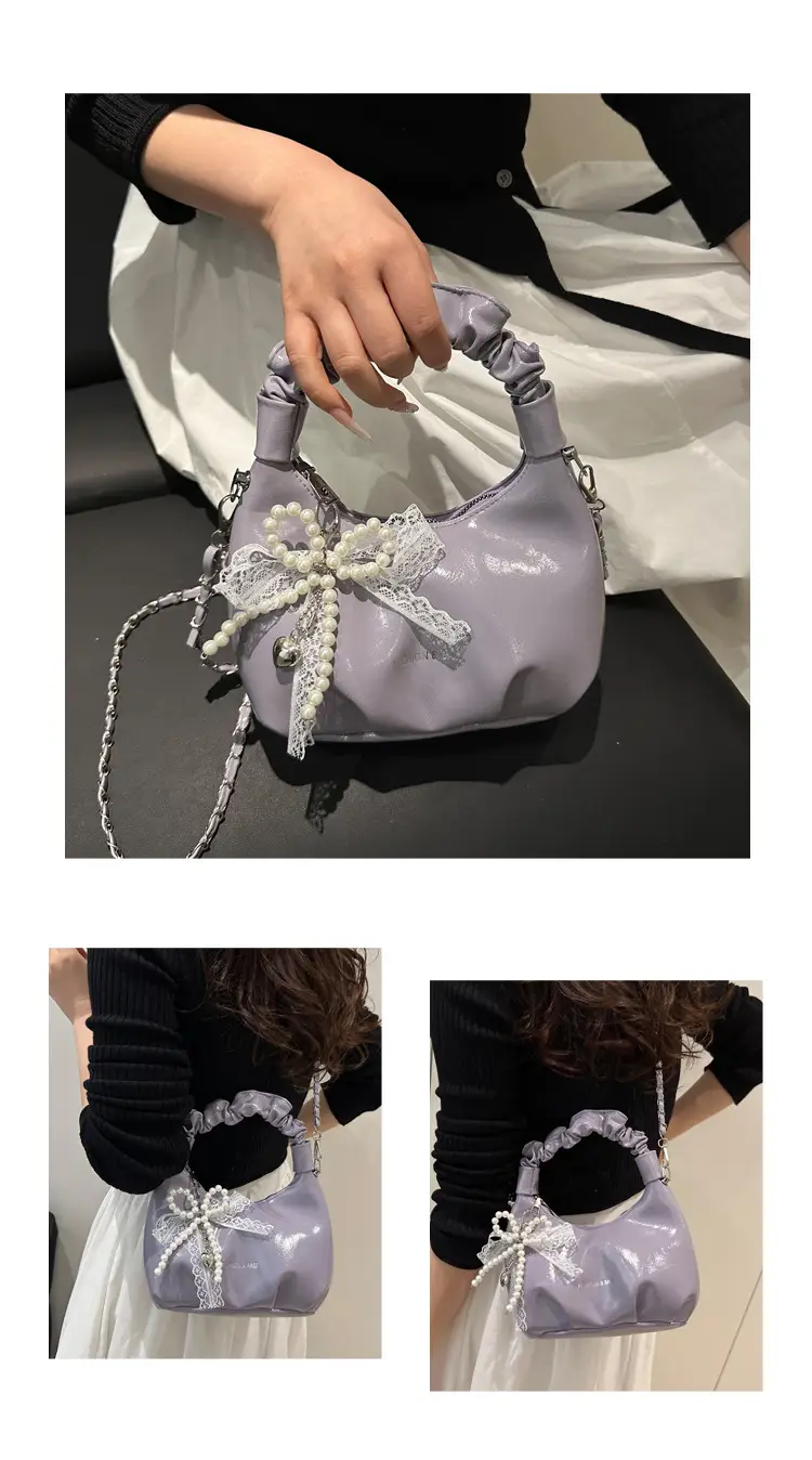 Elegant Pleated Shoulder Bag with Lace Detail — feature 25