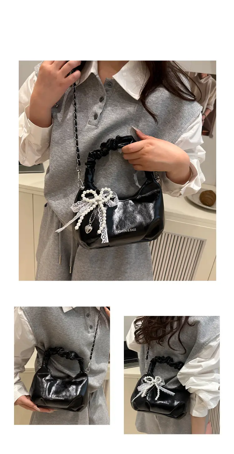 Elegant Pleated Shoulder Bag with Lace Detail — feature 26