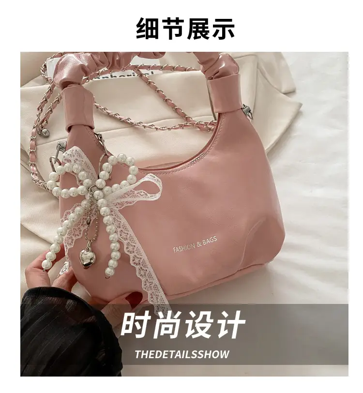 Elegant Pleated Shoulder Bag with Lace Detail — feature 3