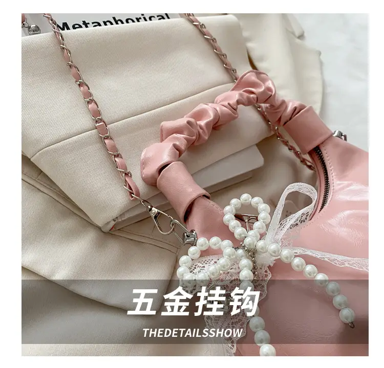 Elegant Pleated Shoulder Bag with Lace Detail — feature 5