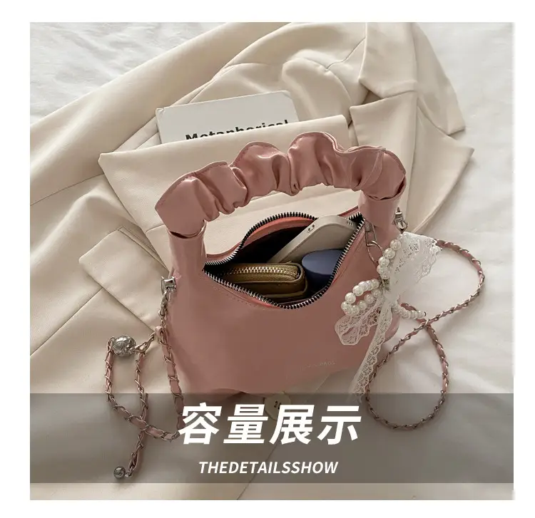 Elegant Pleated Shoulder Bag with Lace Detail — feature 6
