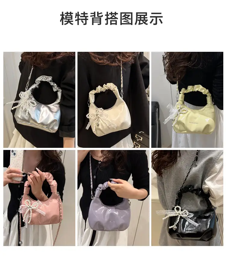 Elegant Pleated Shoulder Bag with Lace Detail — feature 7