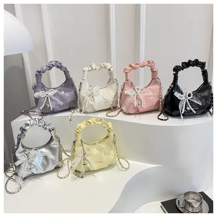 Elegant Pleated Shoulder Bag with Lace Detail — feature 8
