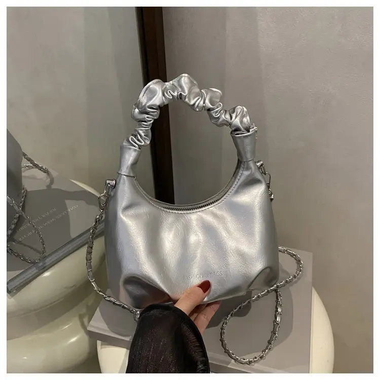 Elegant Pleated Shoulder Bag with Lace Detail - Image 11