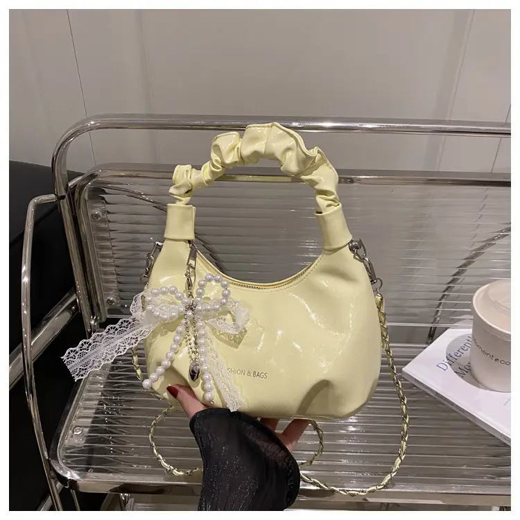Elegant Pleated Shoulder Bag with Lace Detail - Image 4