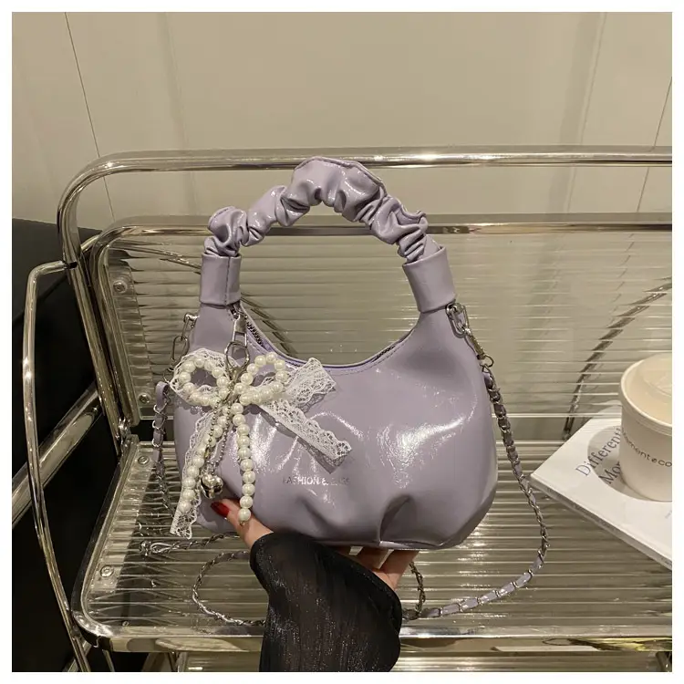 Elegant Pleated Shoulder Bag with Lace Detail - Image 6