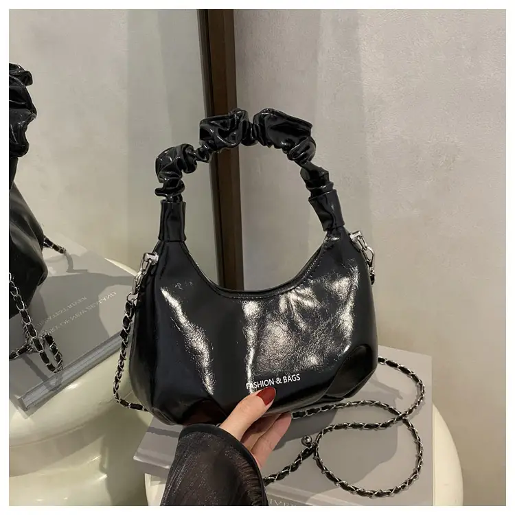 Elegant Pleated Shoulder Bag with Lace Detail - Image 7