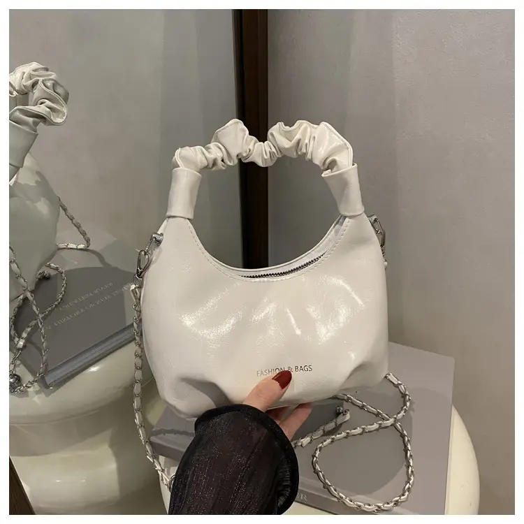 Elegant Pleated Shoulder Bag with Lace Detail - Image 9