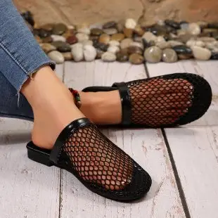 Unique Woven Hollow Mesh Sandals for Women 2026 Spring/Summer New European and American Fashion Flat Breathable Closed-Toe Sandals for Women - Image 4