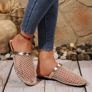 Unique Woven Hollow Mesh Sandals for Women 2026 Spring/Summer New European and American Fashion Flat Breathable Closed-Toe Sandals for Women - Image 6