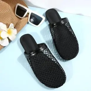 Unique Woven Hollow Mesh Sandals for Women 2026 Spring/Summer New European and American Fashion Flat Breathable Closed-Toe Sandals for Women — feature 10