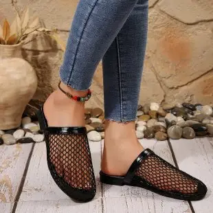 Unique Woven Hollow Mesh Sandals for Women 2026 Spring/Summer New European and American Fashion Flat Breathable Closed-Toe Sandals for Women — feature 11