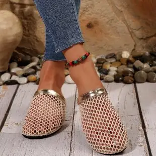 Unique Woven Hollow Mesh Sandals for Women 2026 Spring/Summer New European and American Fashion Flat Breathable Closed-Toe Sandals for Women — feature 12