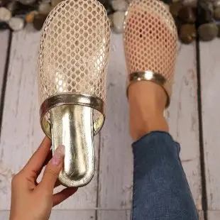 Unique Woven Hollow Mesh Sandals for Women 2026 Spring/Summer New European and American Fashion Flat Breathable Closed-Toe Sandals for Women — feature 15