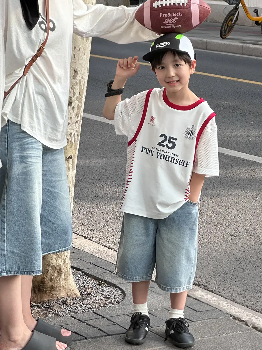 Boys Summer Mesh T-Shirt 25 Push Yourself White Red