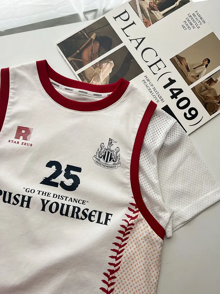 Boys Summer Mesh T-Shirt 25 Push Yourself White Red
