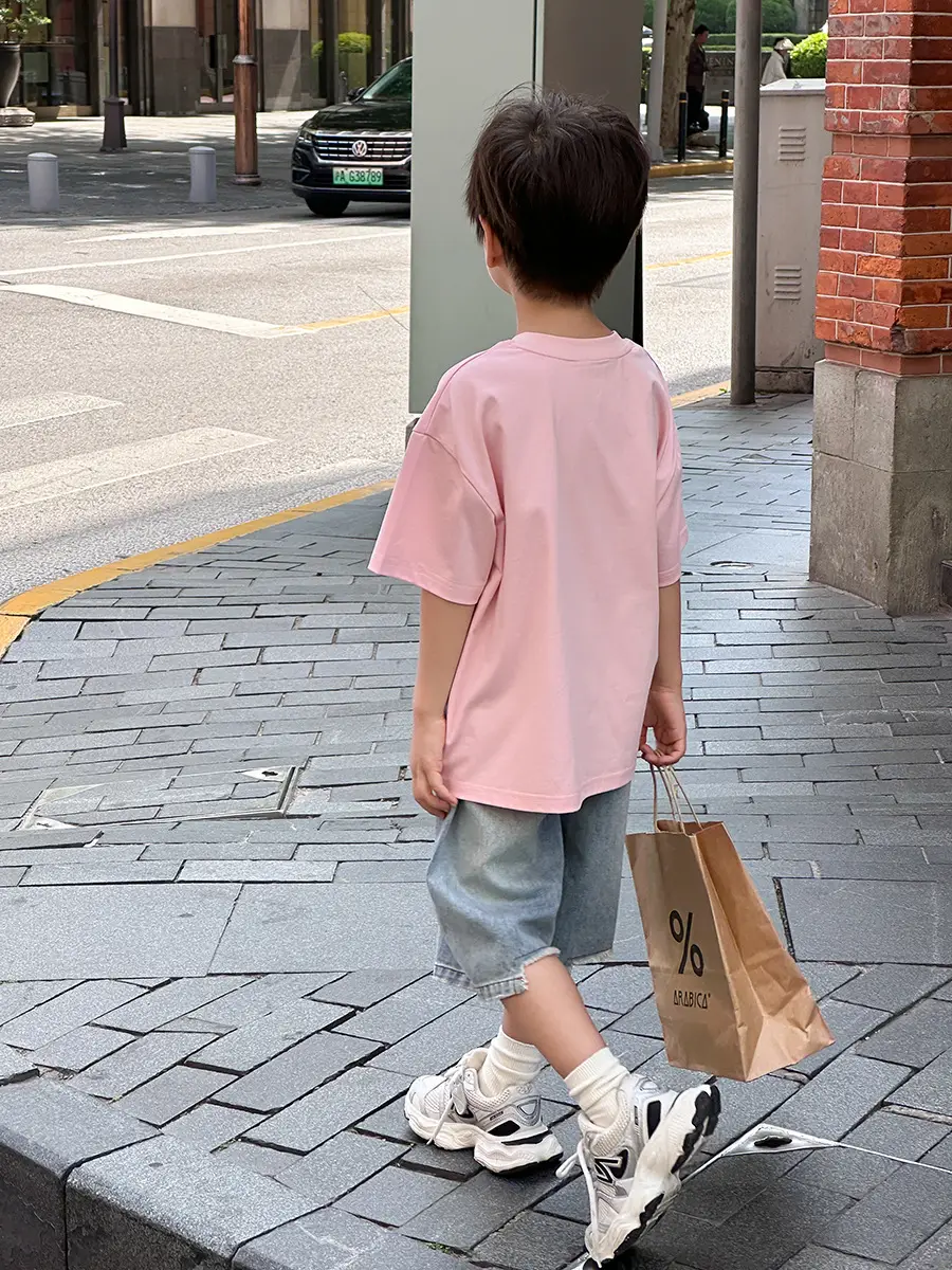 2025 Summer Boys Loose Pink T-Shirt Medium Large - Image 5